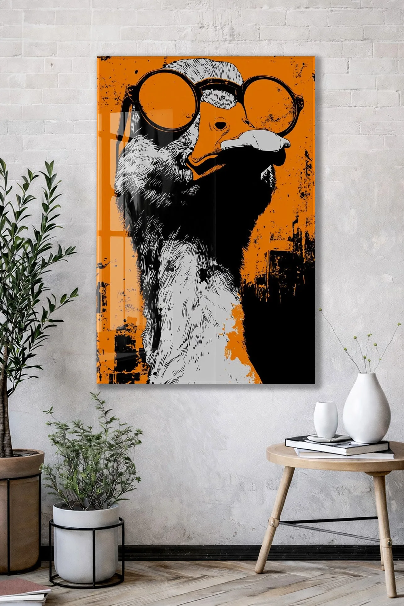 Street Art Tarzı Ördek Cam Tablo – Genç Odası ve Ofis Dekoru - Peony098 — görsel 2
