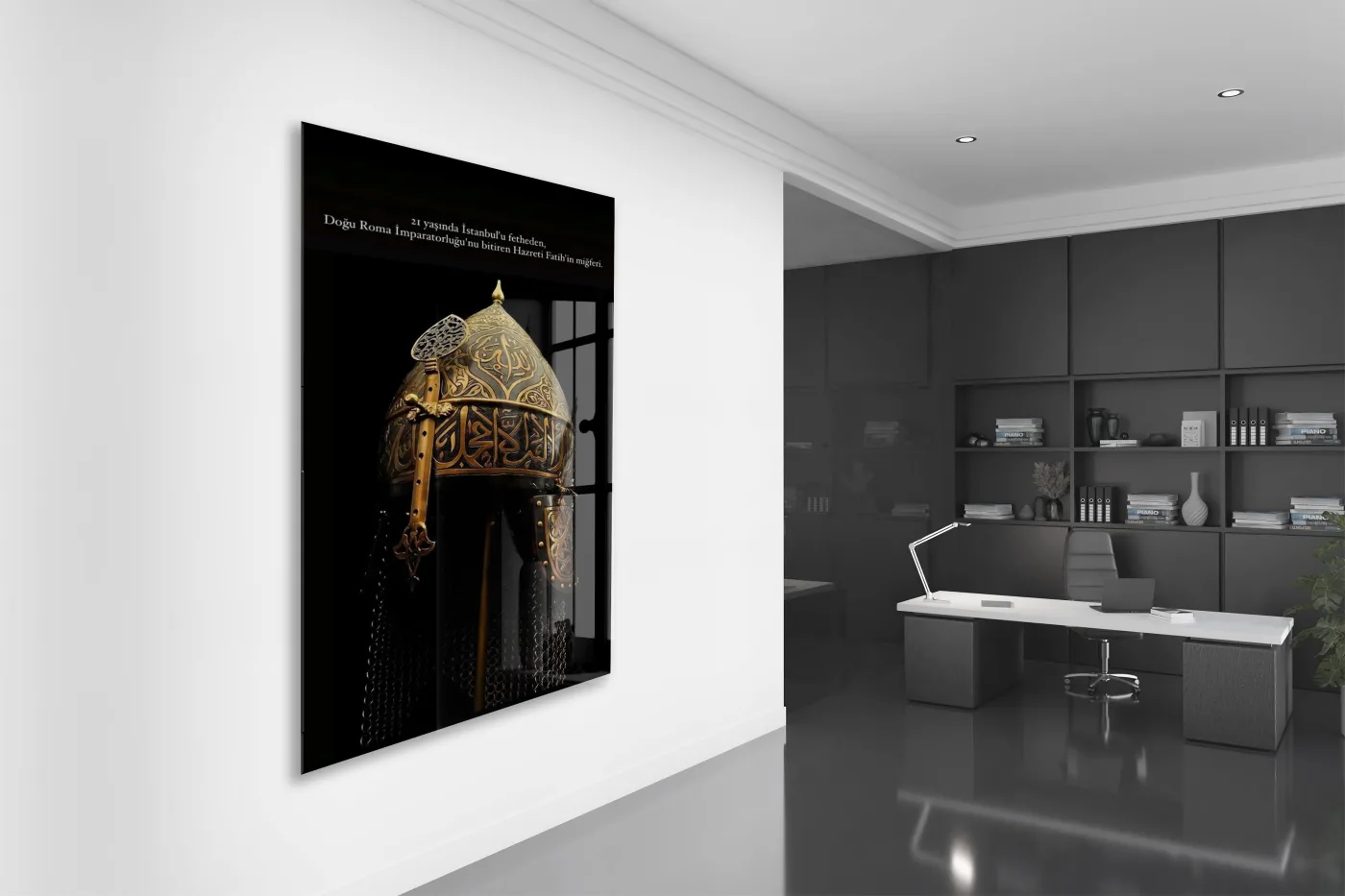 Fatih Sultan Mehmet Miğferi Cam Tablo – İstanbul’un Fethini Sembolize Eden Tarihi Duvar Dekoru - PeonyOsm003 — görsel 5