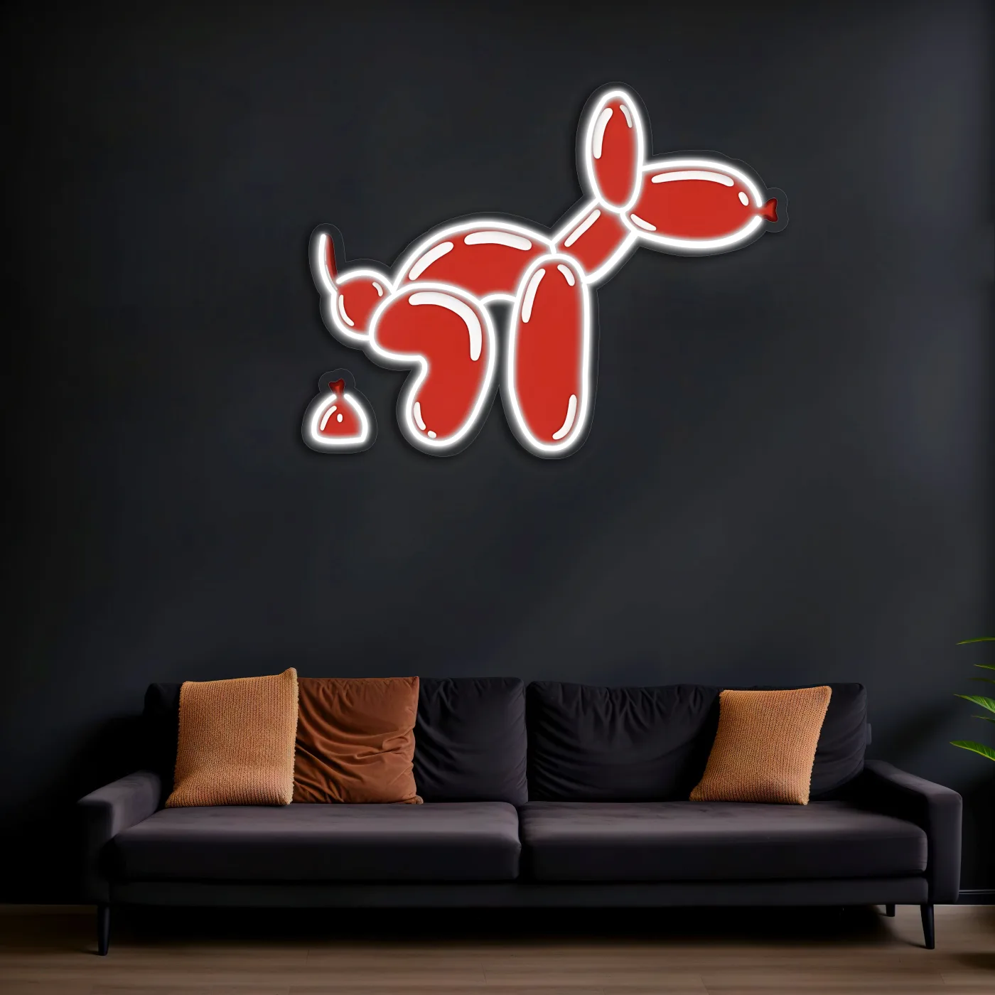 Balon Köpek Neon Duvar Dekoru | Modern Sanat Tarzı Işıklı Pleksi Tablo | Mizahi Ev Dekoru — görsel 2