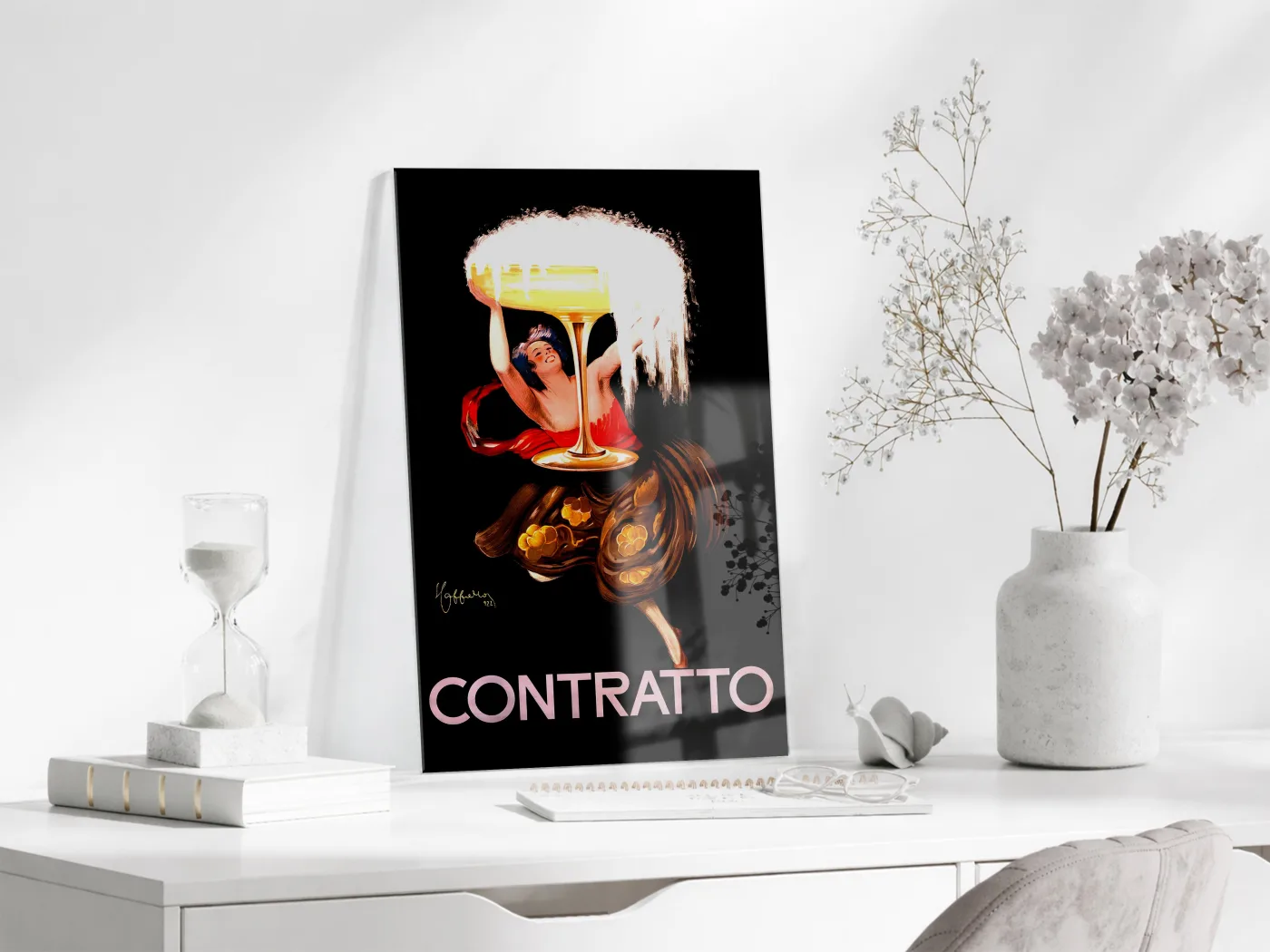 Contratto Vintage Cam Tablo | Art Deco Kokteyl Posteri UV Baskılı Temperli Cam Duvar Dekoru - Peony153 — görsel 3