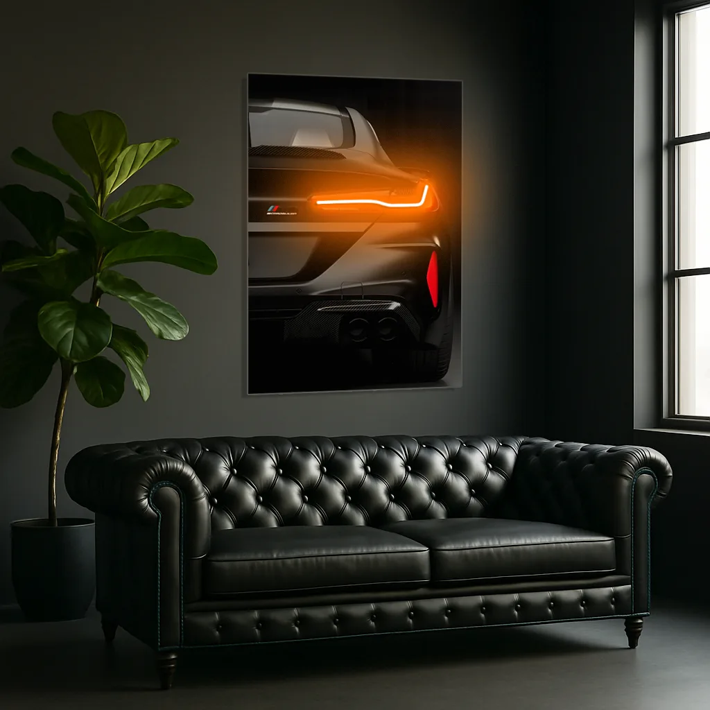 Siyah Spor Otomobil UV Baskı Neon Duvar Dekoru | LED Işıklı Pleksi Tablo | Modern Lüks Araba Duvar Sanatı — görsel 4