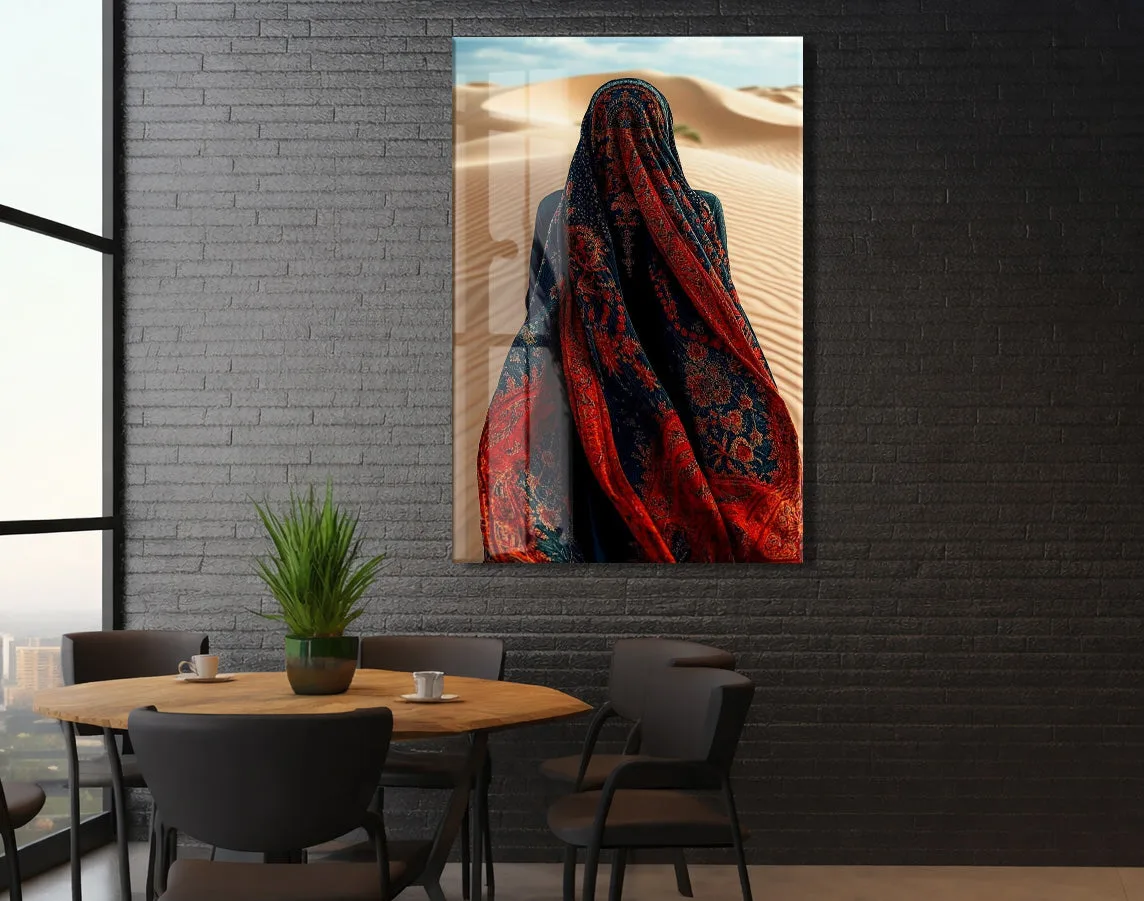 “Çölün Sessiz Tanığı” – Desenli Örtülü Kadın Figürü Cam Tablo - Peony065 — görsel 6