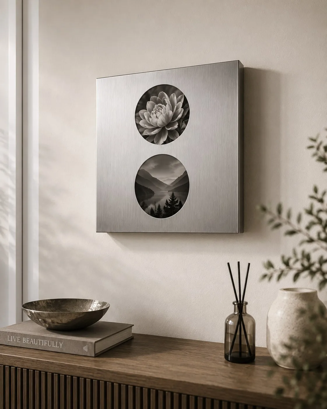 DUO |Paslanmaz Çelik İkili Fotoğraf Çerçevesi – Modern Metal Duvar Çerçevesi 40x40 cm — görsel 6