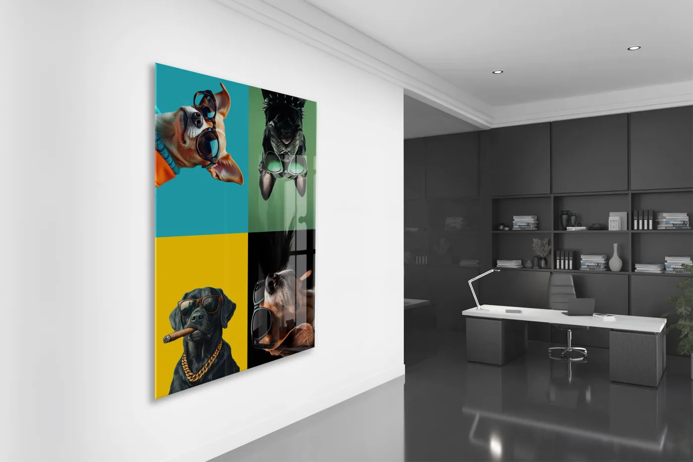 Cool Dogs – Dört Karakter, Tek Stil Pop Art Duvar Cam Sanatı- Peony053 — görsel 4