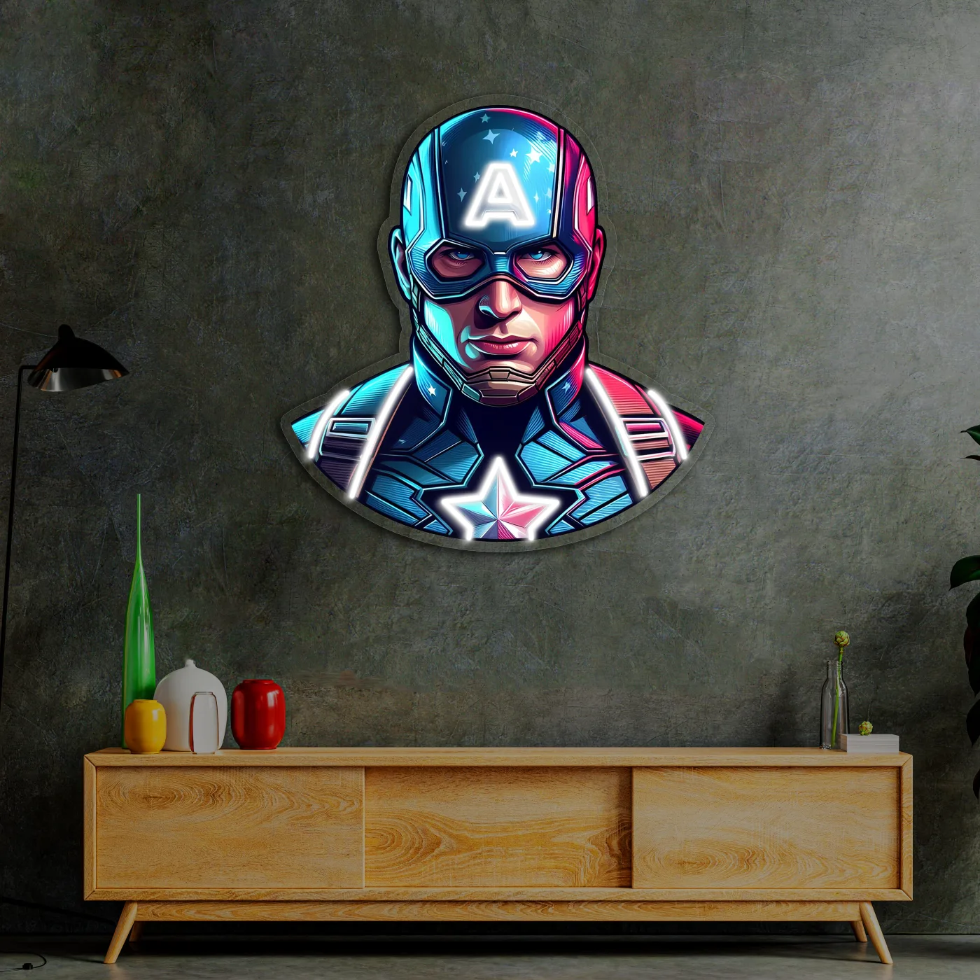 Captain America Neon Tablo | Süper Güç Temalı LED Duvar Dekoru — görsel 2