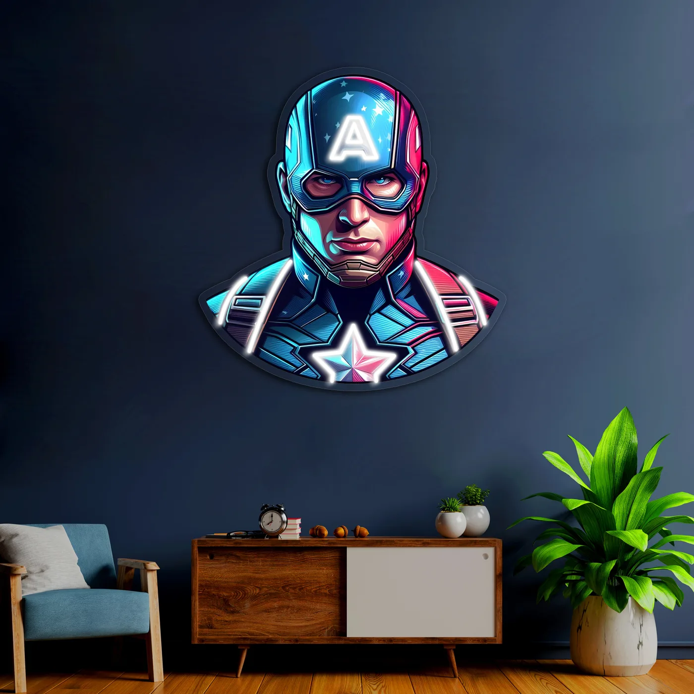 Captain America Neon Tablo | Süper Güç Temalı LED Duvar Dekoru — görsel 5