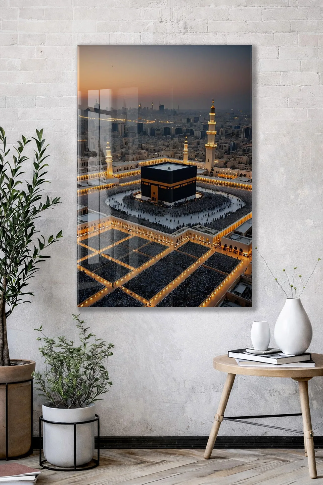 Kâbe ve Mescid-i Haram’da Akşam Vakti – Tavaf Anı Cam Tablo - PeonyDini129 — görsel 3