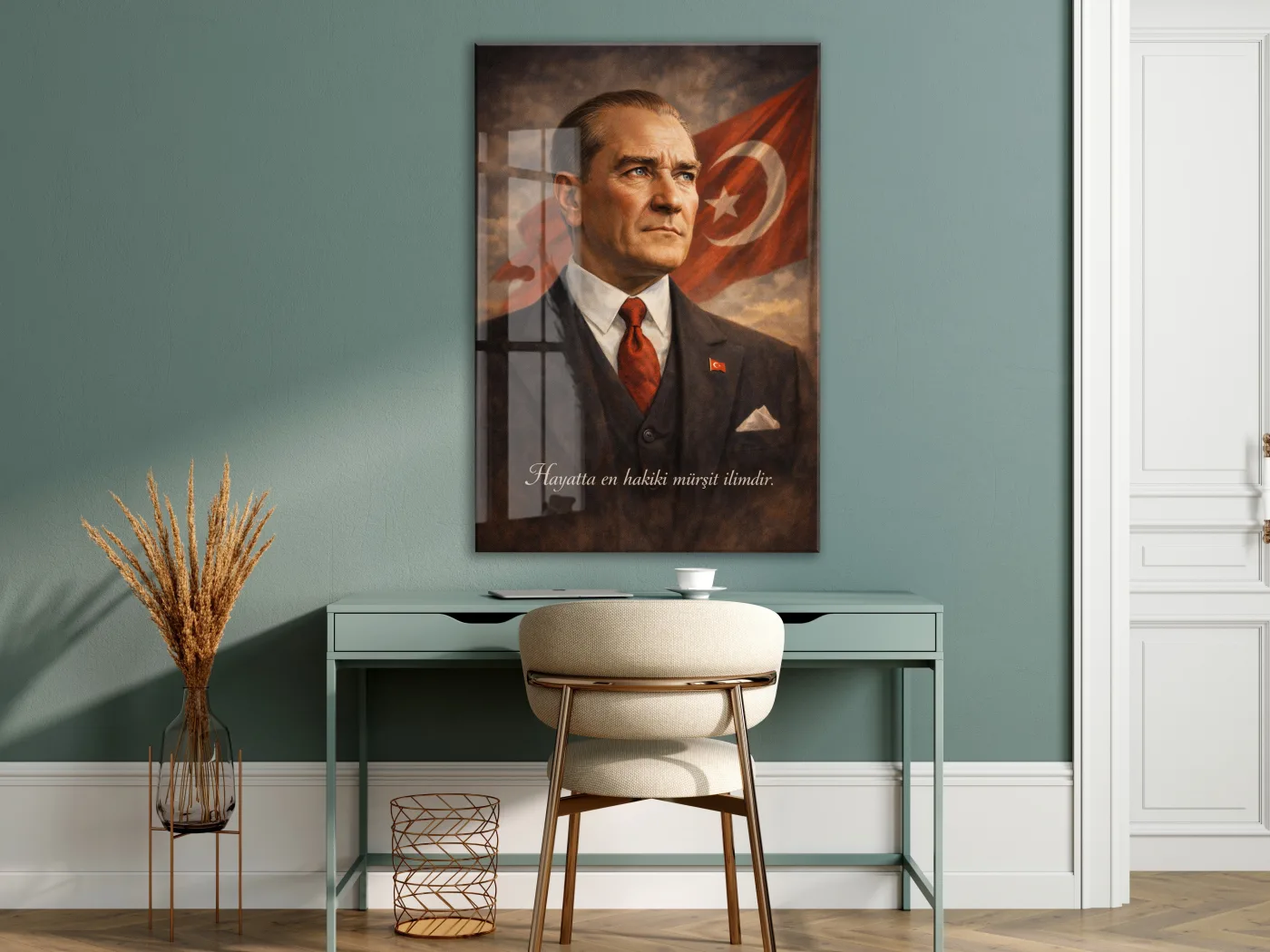 Hayatta En Hakiki Mürşit İlimdir , Mustafa Kemal Atatürk Cam Tablo- PeonyAta001 — görsel 6