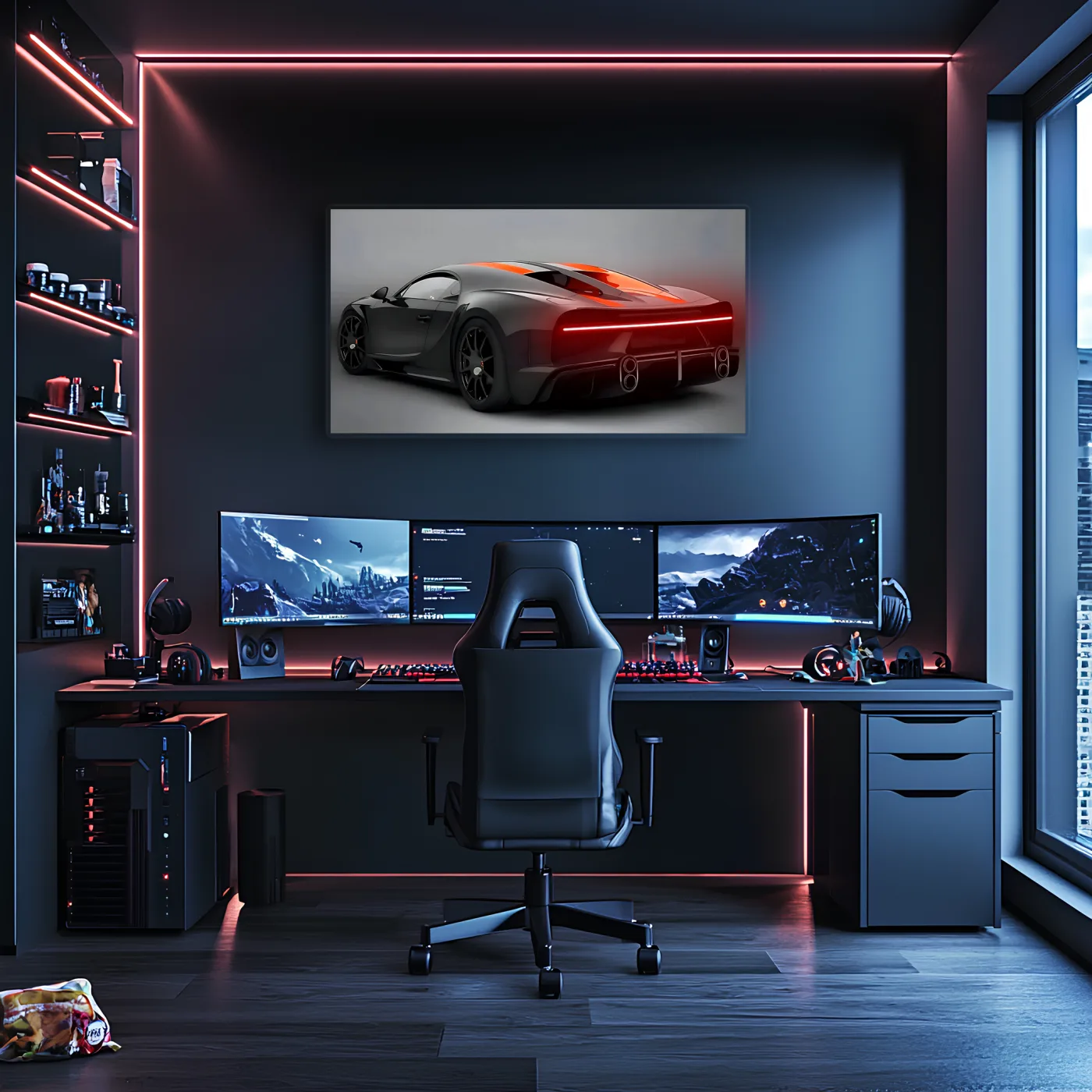 Siyah Bugatti Tarzı UV Baskı Neon Duvar Dekoru | Pleksi Işıklı Süper Araba Tablo | Modern Ev ve Ofis Dekoru — görsel 4