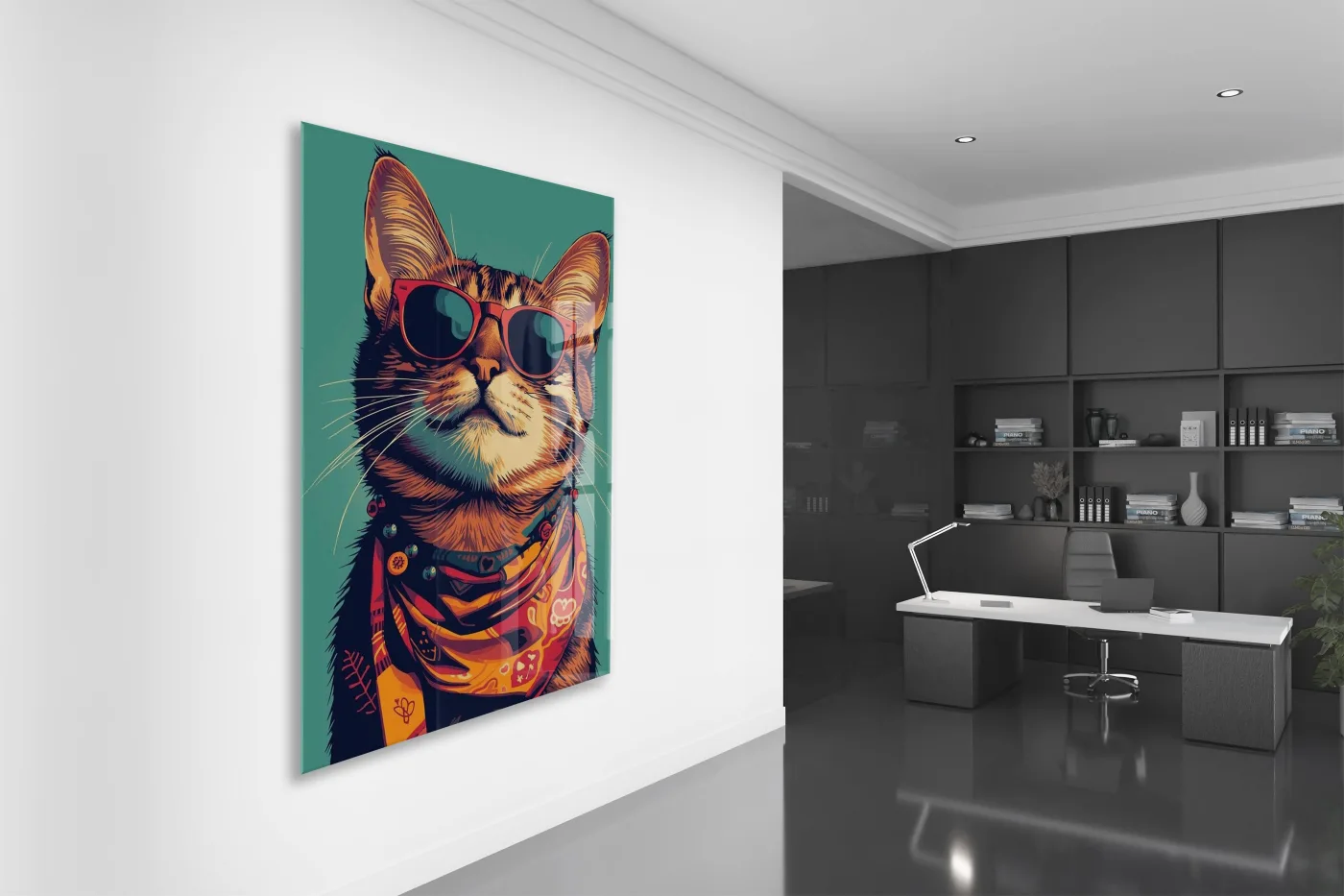 Gözlüklü Hipster Kedi Cam Duvar Tablosu – Modern ve Cool Tasarım - Peony129 — görsel 5