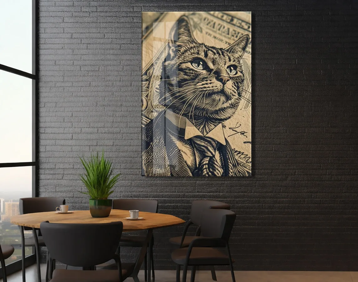 Business Cat Art – Retro Banknot Stil Cam Duvar Dekoru - Peony115 — görsel 6