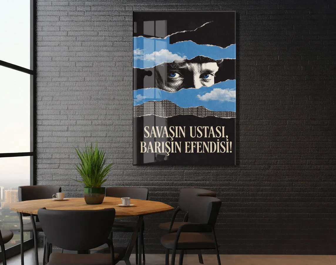 Mustafa Kemal Atatürk Savaşın Ustası Barışın Efendisi Cam Tablo – Modern Mavi Siyah Atatürk Duvar Dekoru -PeonyAta076 — görsel 6