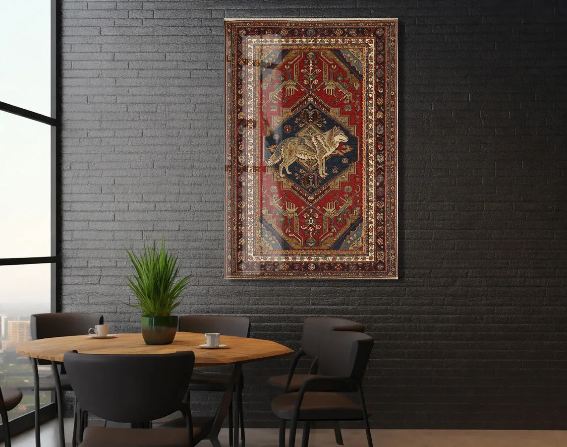 Bozkurt Motifli Türk Halı Deseni Cam Tablo – Geleneksel Orta Asya Duvar Dekoru - PeonyTrk018 — görsel 6