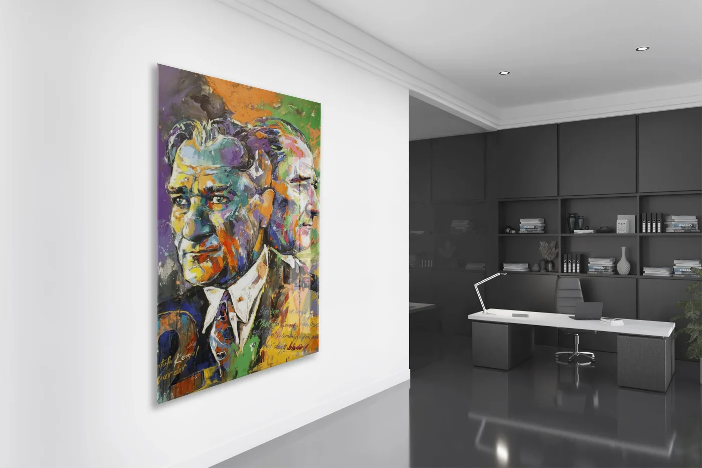 Sanatsal Çift Portre Mustafa Kemal Atatürk Cam Tablo | UV Baskılı Temperli Cam -PeonyAta1332 — görsel 4