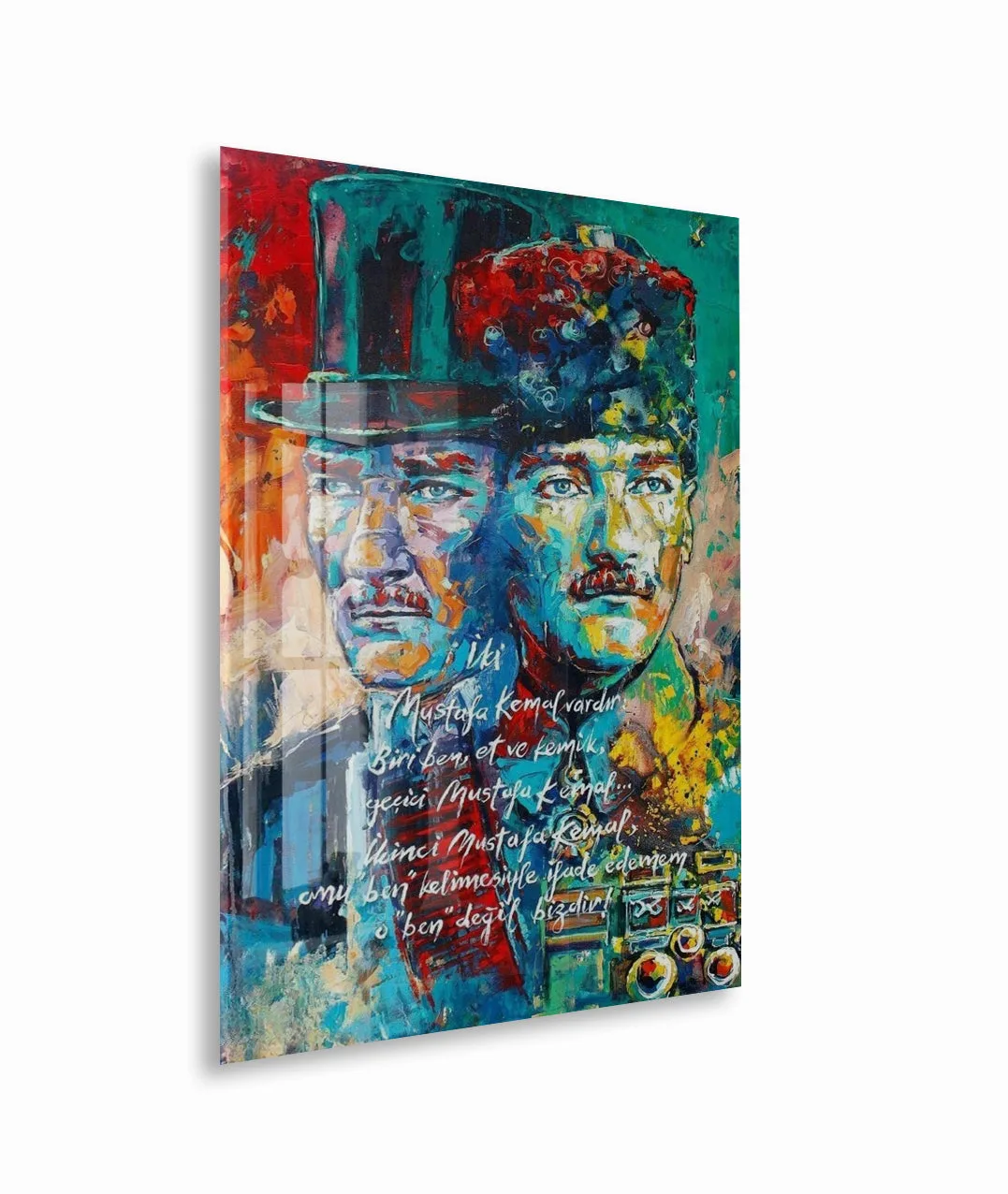 Beni Görmek Demek Mustafa Kemal Atatürk Cam Tablo | Çift Portre UV Baskılı Temperli Cam -PeonyAta1336 — görsel 1