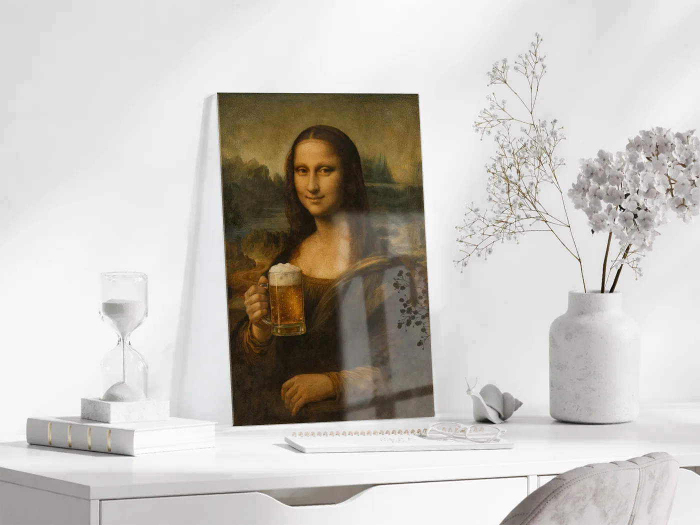 Bar Köşesine Özel Mizahi Cam Tablo – Klasik Sanat Modern Dokunuş - Peony092 — görsel 4