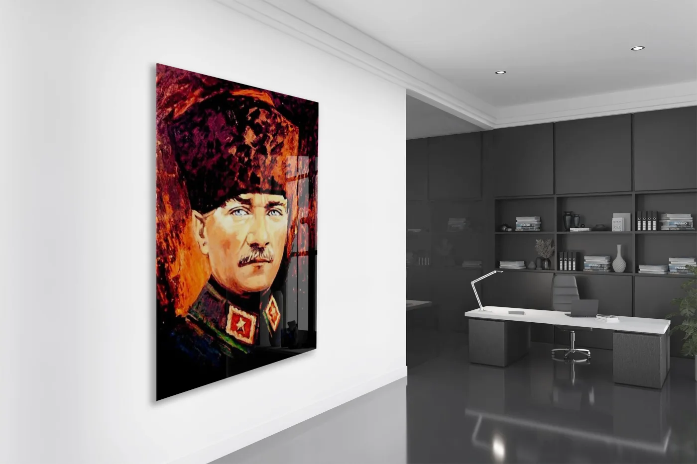 Kalpaklı Mustafa Kemal Atatürk Cam Tablo | Sanatsal UV Baskılı Temperli Cam -PeonyAta1334 — görsel 4