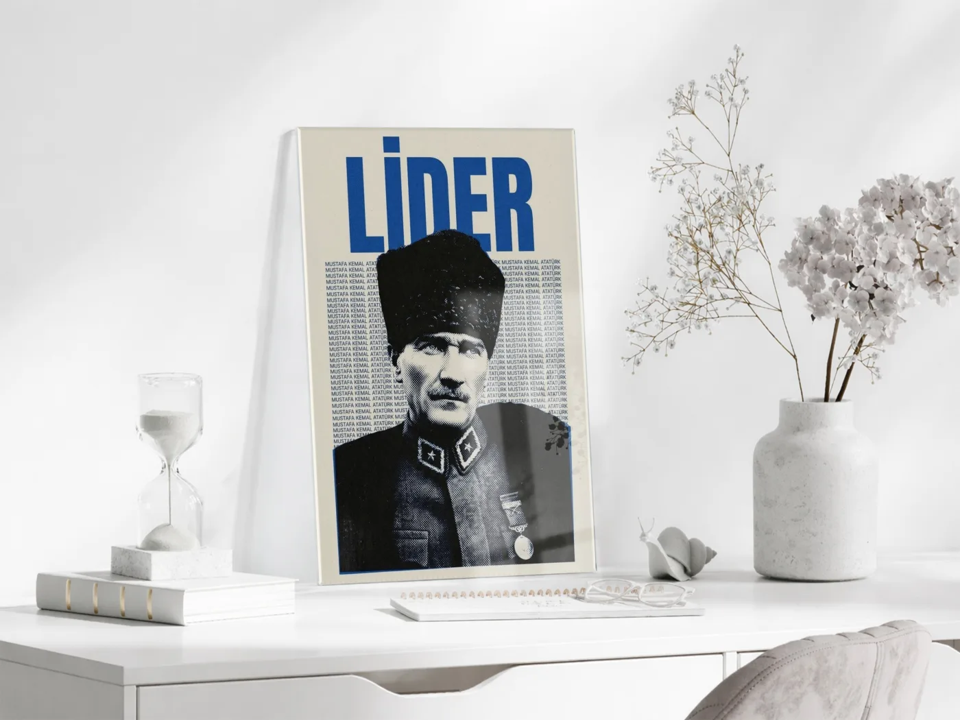 Mustafa Kemal Atatürk Lider Cam Tablo – Vintage Tasarım Atatürk Duvar Dekoru -PeonyAta071 — görsel 4