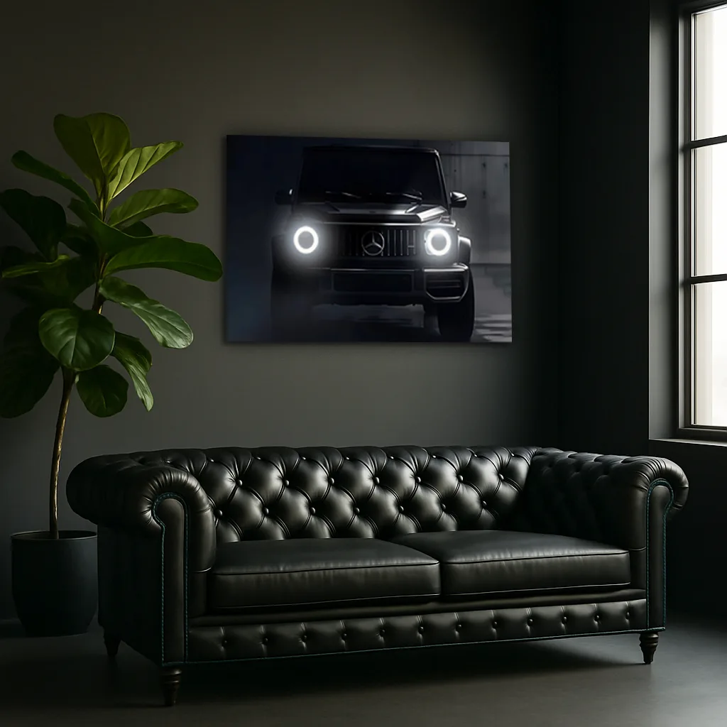 Siyah SUV Araba UV Baskı Neon Duvar Dekoru | Lüks Otomobil Pleksi Tablo | Modern Salon ve Ofis Duvar Sanatı — görsel 3