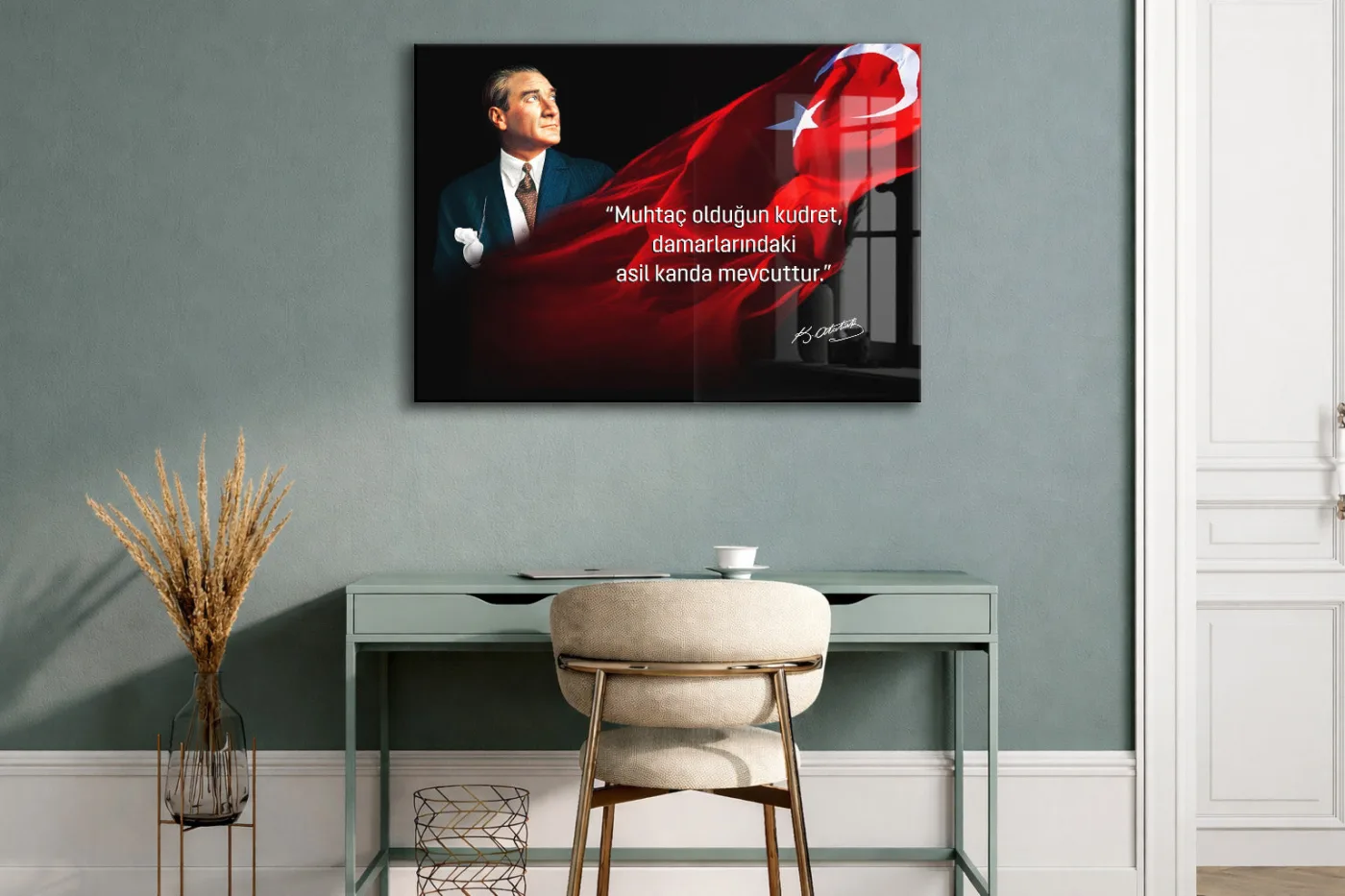 Muhtaç Olduğun Kudret Atatürk Cam Tablo | Türk Bayraklı Premium Cam Poster -PeonyAta1325 — görsel 2