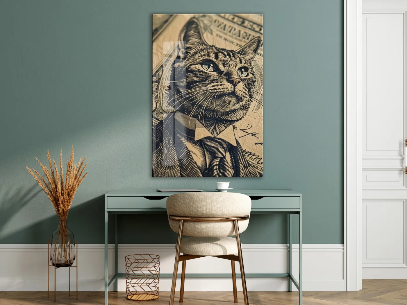 Business Cat Art – Retro Banknot Stil Cam Duvar Dekoru - Peony115 — görsel 7
