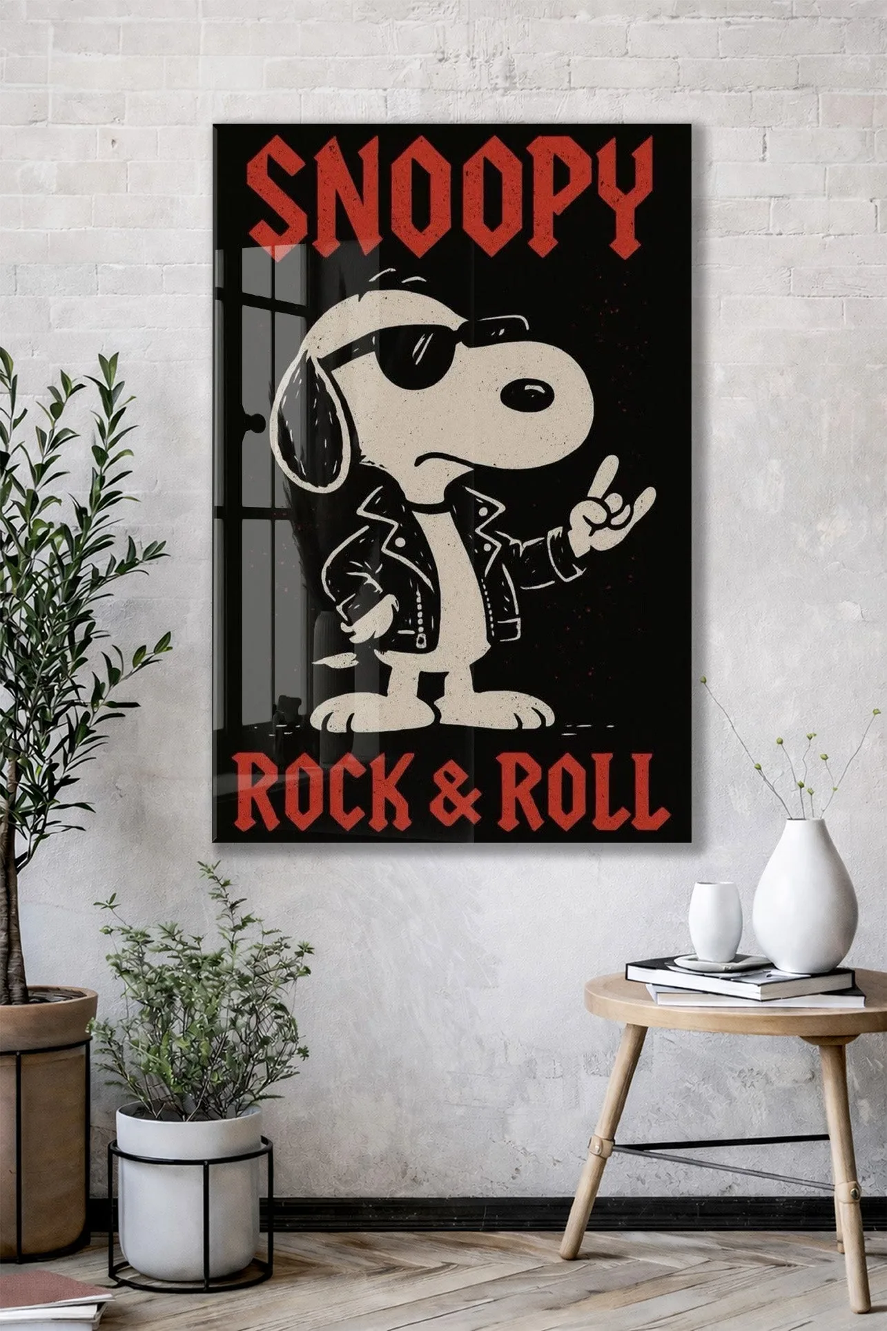Snoopy Rock & Roll Tasarım Cam Tablo – Genç Odası Duvar Dekoru - Peony108 — görsel 2