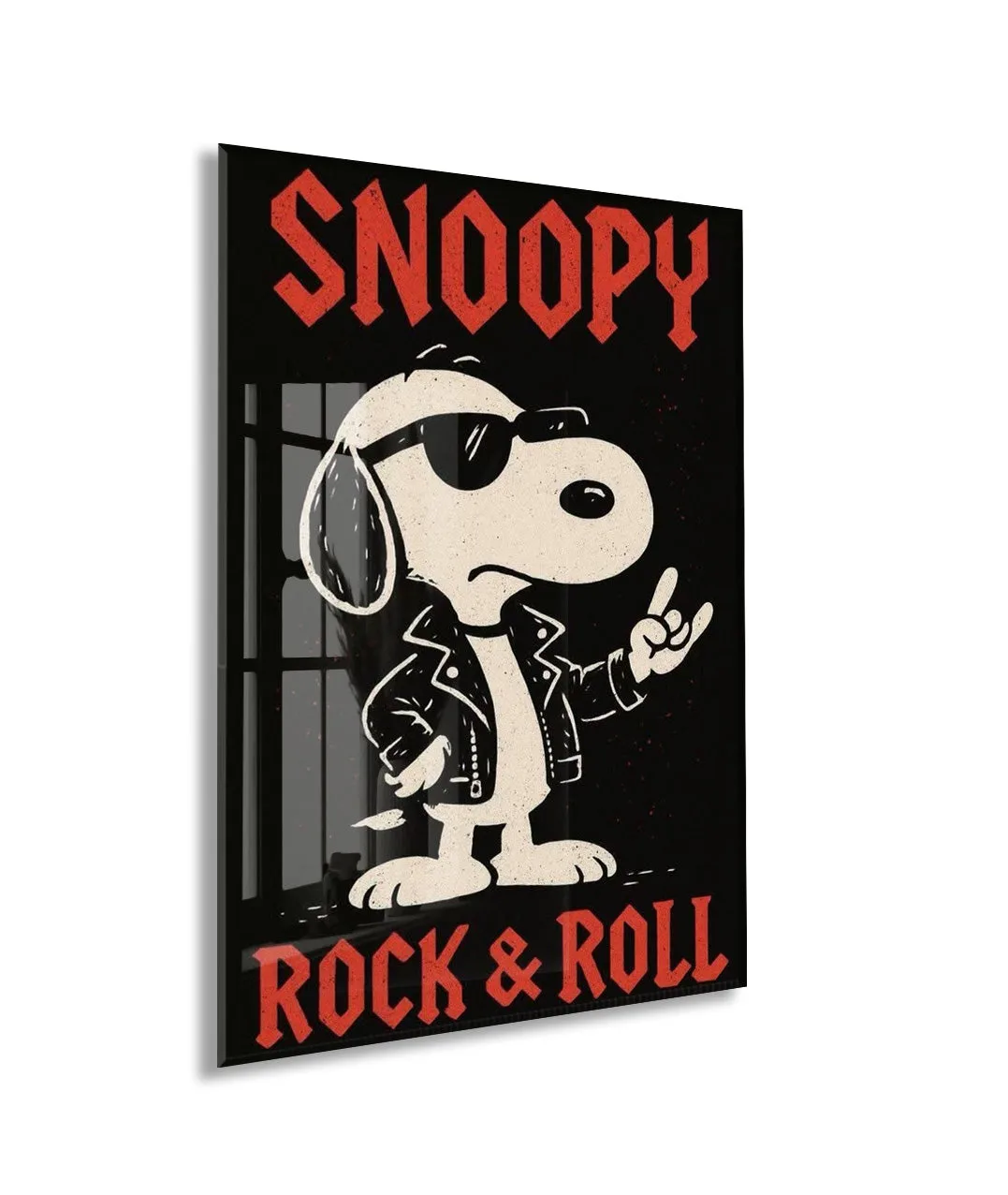 Snoopy Rock & Roll Tasarım Cam Tablo – Genç Odası Duvar Dekoru - Peony108 — görsel 1