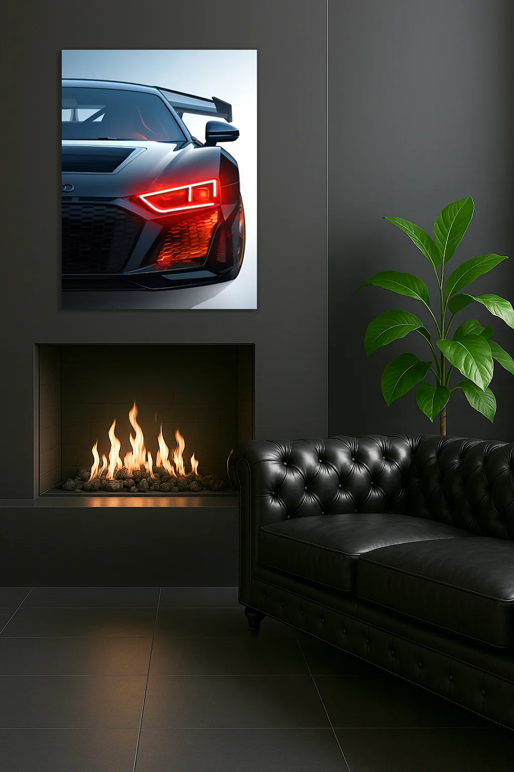 Siyah Audi R Tarzı UV Baskı Neon Duvar Dekoru | Pleksi Işıklı Spor Araba Tablo | Modern Ev ve Ofis Dekoru — görsel 4