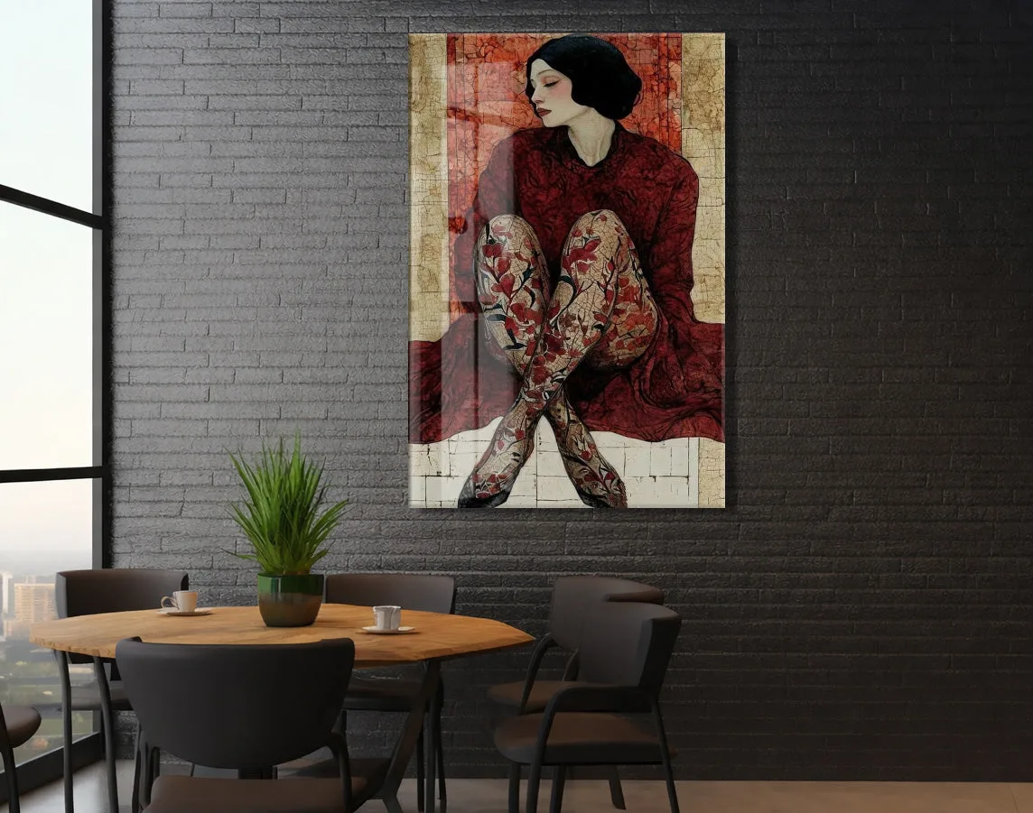 “İçe Dönüş” – Zamansız Kadın Figürlü Cam Duvar Dekoru - Peony064 — görsel 6
