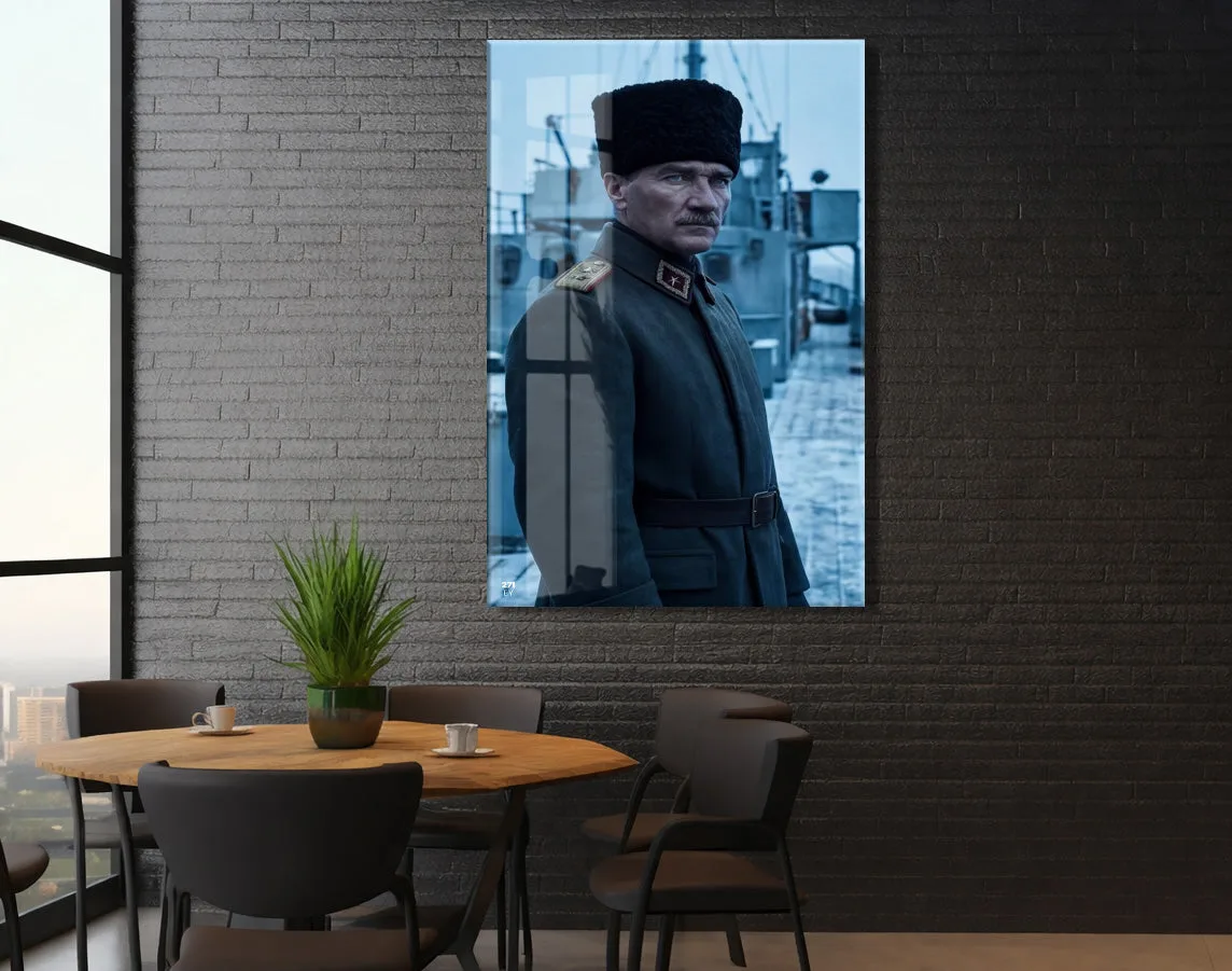 Atatürk Askerî Üniformalı Cam Tablo – Cephe ve Liderlik Temalı Premium Cam Duvar Tablosu -PeonyAta065 — görsel 6