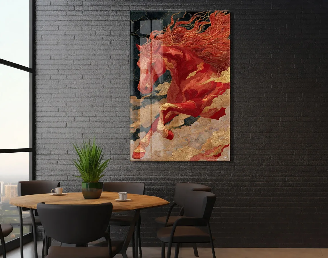 “Kızıl Rüzgâr” – Mitolojik At Figürlü Cam Tablo - Peony068 — görsel 6