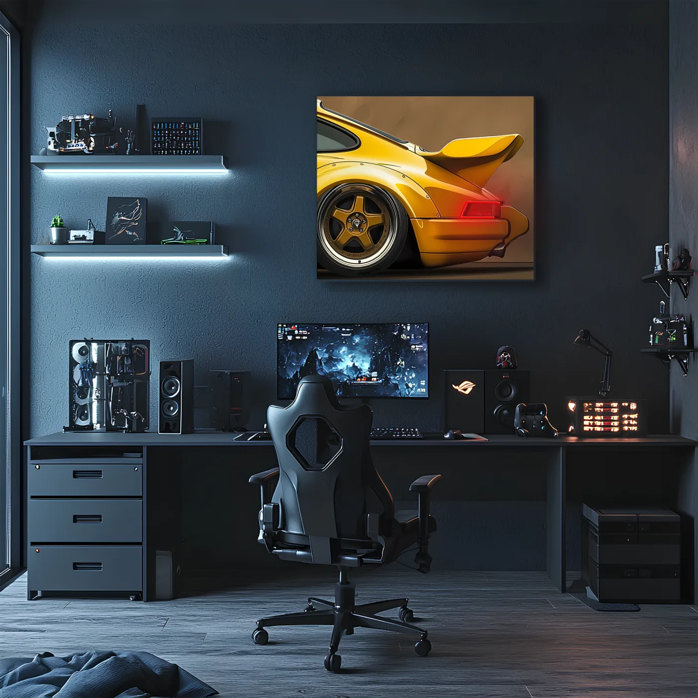 Sarı Klasik Spor Araba UV Baskı Neon Duvar Dekoru | Retro Pleksi Işıklı Tablo | Gamer Room ve Ofis Dekoru — görsel 2