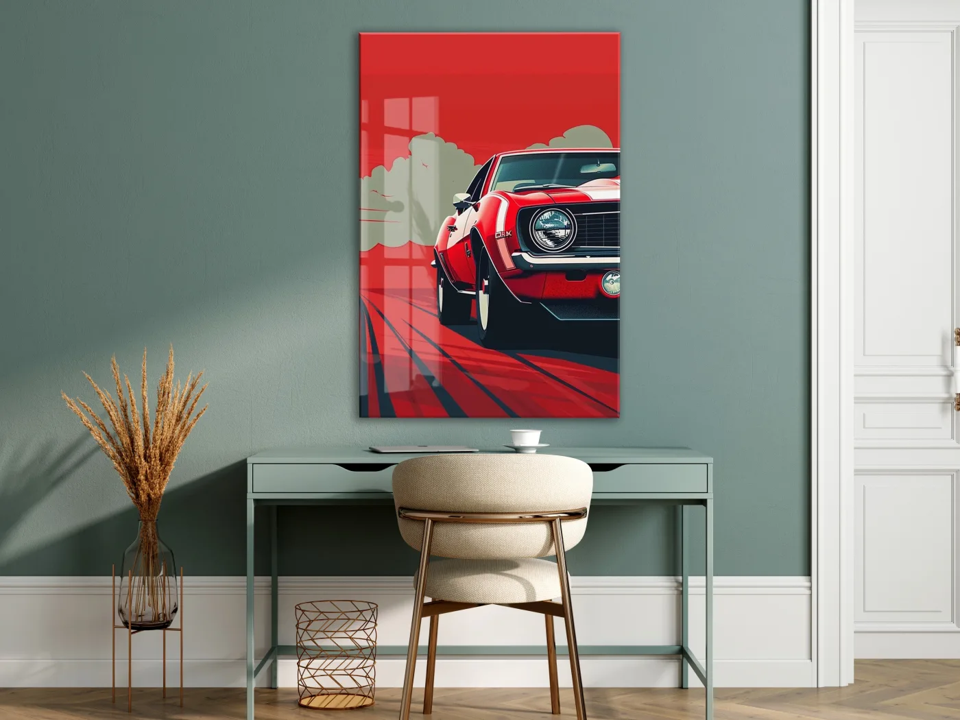 Klasik Amerikan Otomobili – Minimalist Pop Art  Cam Tablo- Peony140 — görsel 7