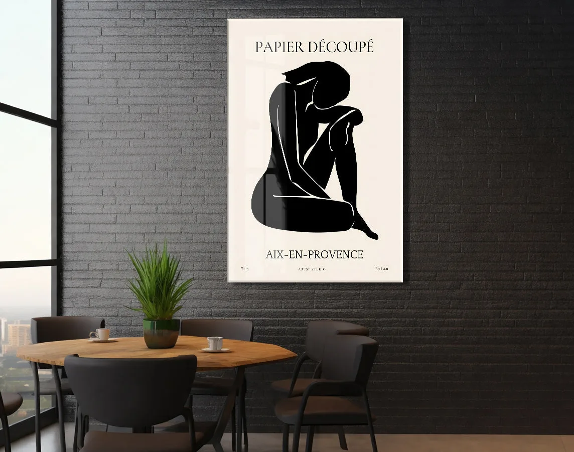 Papier Découpé Oturan Kadın Silüeti Cam Tablo | Minimal Modern UV Baskılı Temperli Cam Duvar Dekoru - Peony157 — görsel 5