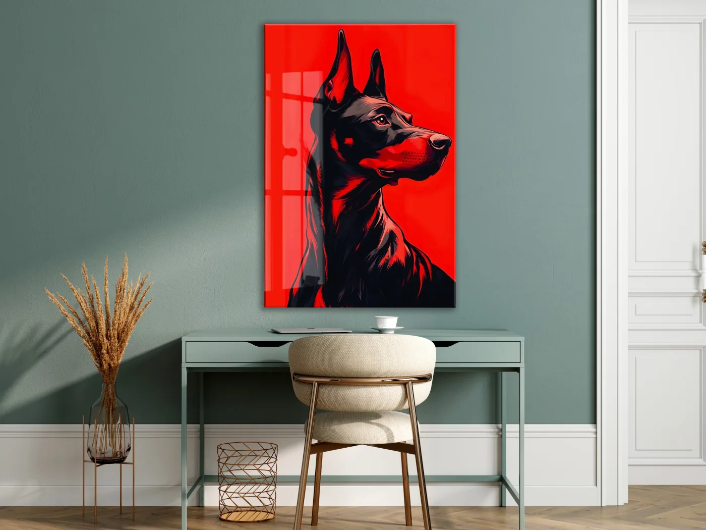 Doberman Portre – Kırmızı Arka Plan Modern Duvar Tablosu - Peony139 — görsel 7