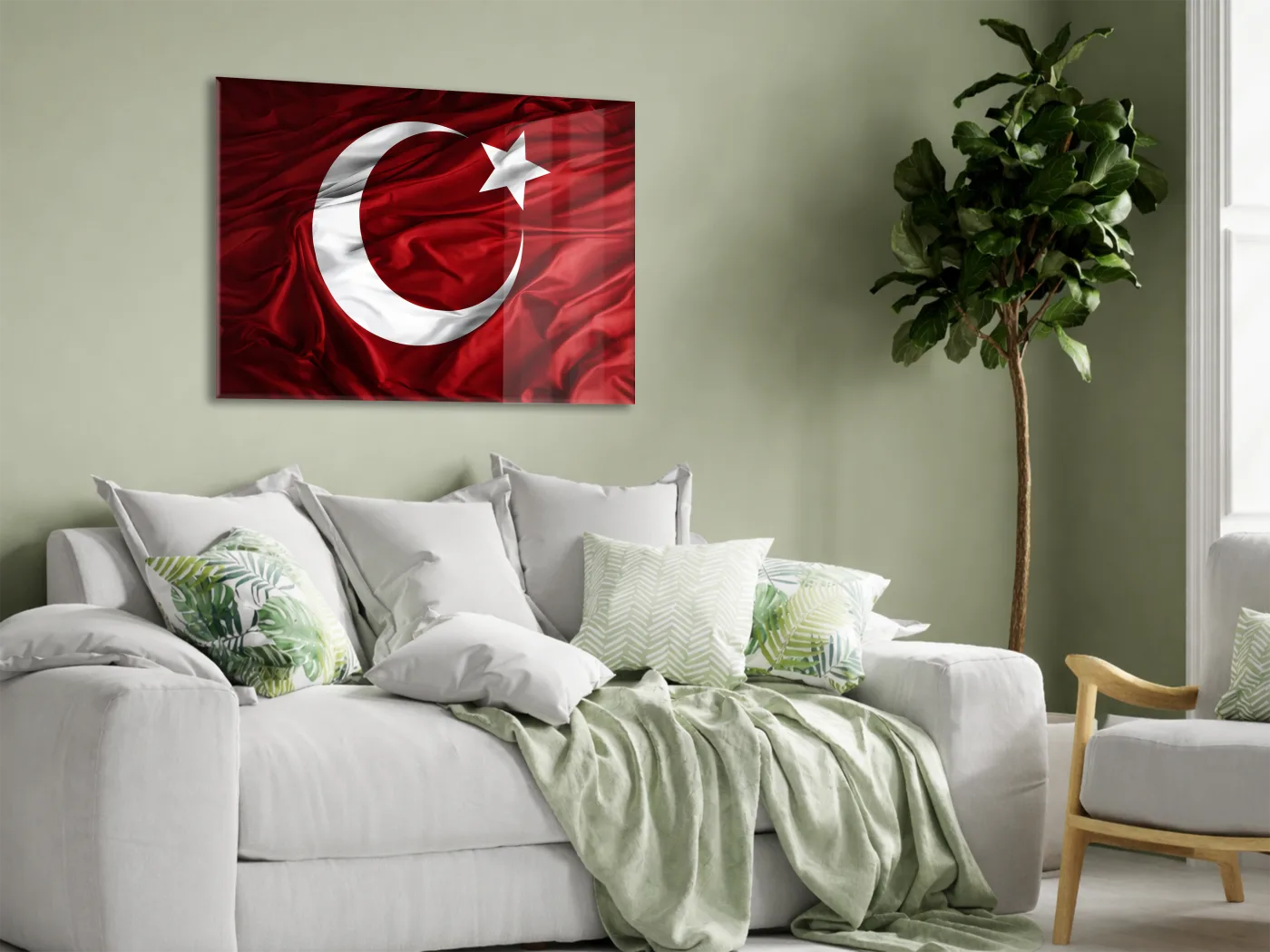 Dalgalanan Türk Bayrağı Cam Tablo | Gerçekçi İpek Dokulu 4 mm Temperli UV Baskılı Duvar Dekoru -PeonyAta1318 — görsel 3