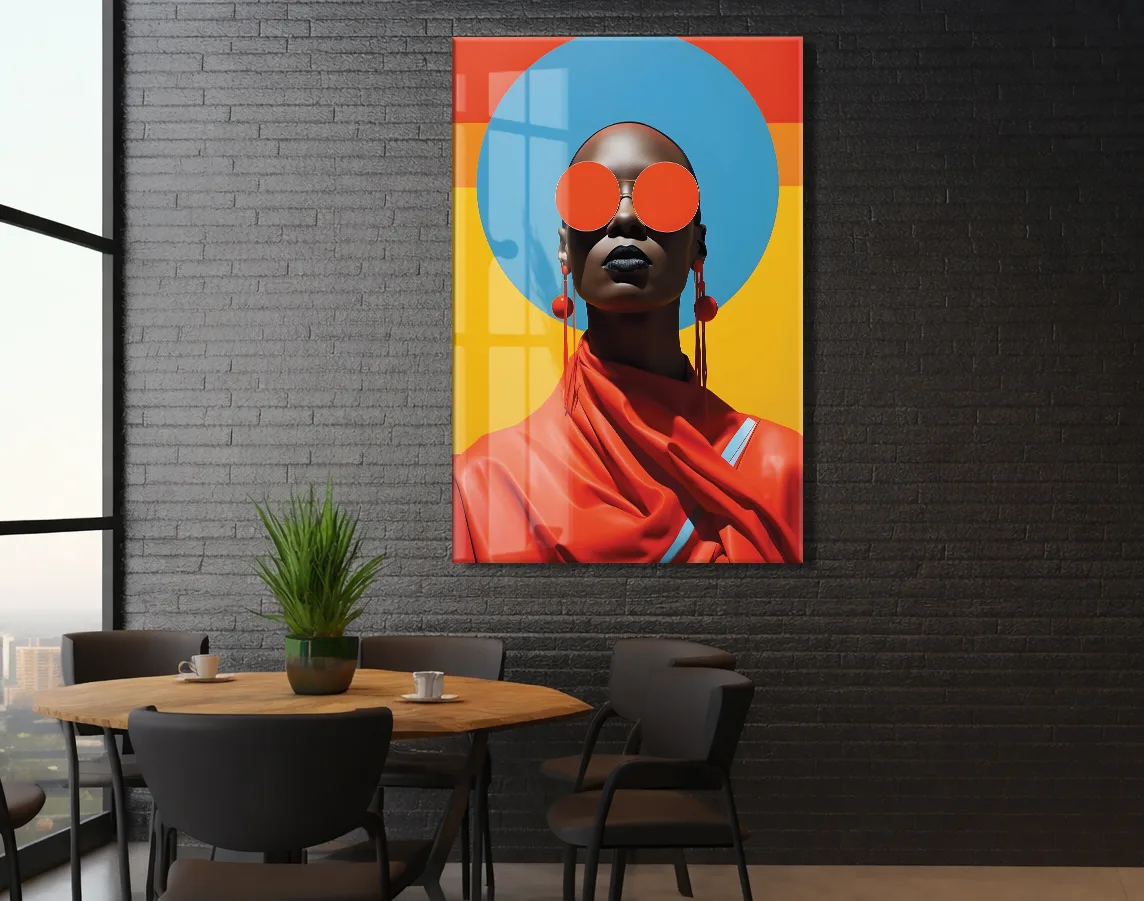 Modern Pop Art Kadın Portresi Cam Tablo – Cesur Renkler ve Minimal Tasarım Duvar Sanatı - Peony030 — görsel 5