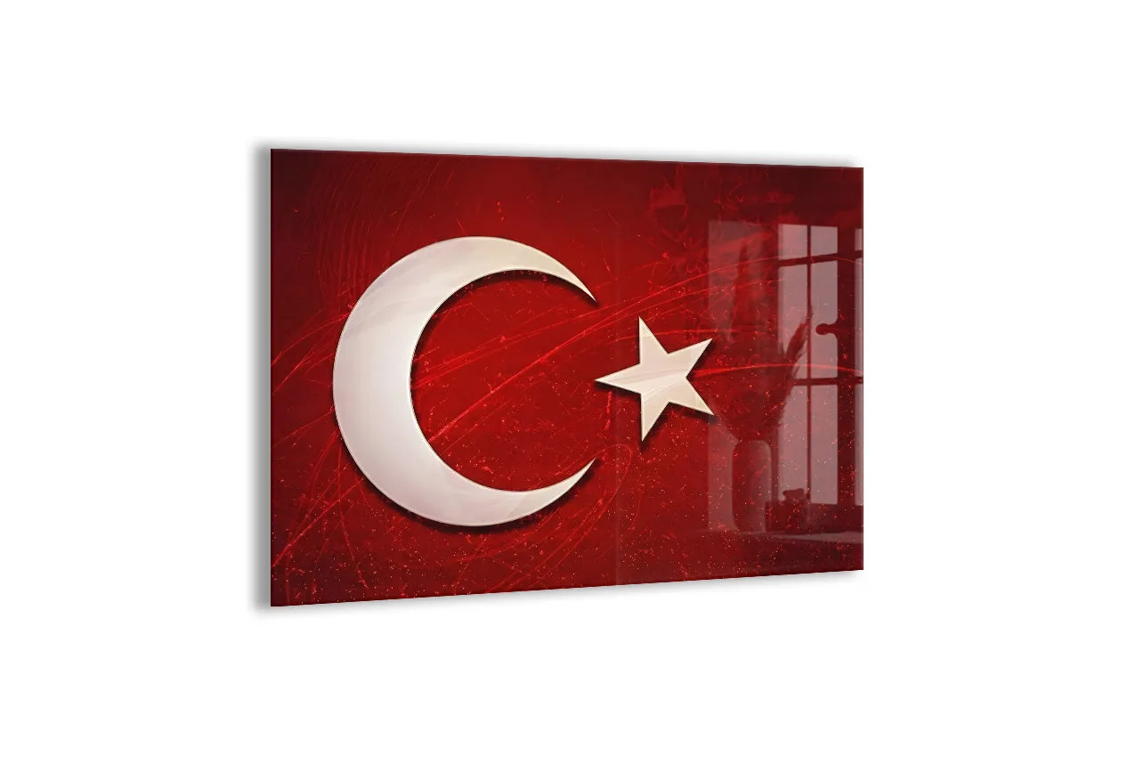 Ay Yıldız Türk Bayrağı Cam Tablo | 4 mm Temperli UV Baskılı Modern Duvar Dekoru -PeonyAta1314 — görsel 1