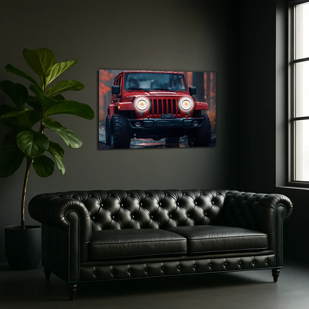 Kırmızı Jeep Tarzı UV Baskı Neon Duvar Dekoru | Pleksi Işıklı Araba Tablo | Gamer Room ve Ofis Dekoru — görsel 4