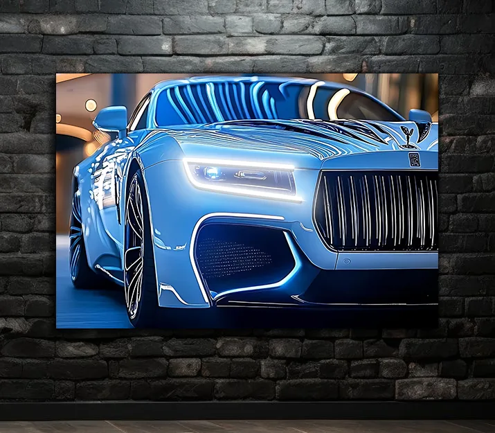 Mavi Spor Araba UV Baskı Neon Duvar Dekoru | Gamer Room Pleksi Işıklı Tablo | Modern Araba Temalı Duvar Sanatı — görsel 10