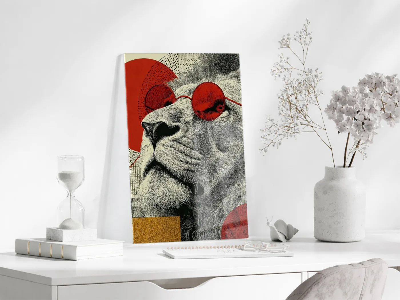 Lider Ruhlu Aslan Cam Tablo – Kırmızı Detaylı Modern Pop Art Duvar Dekoru - Peony080 — görsel 4