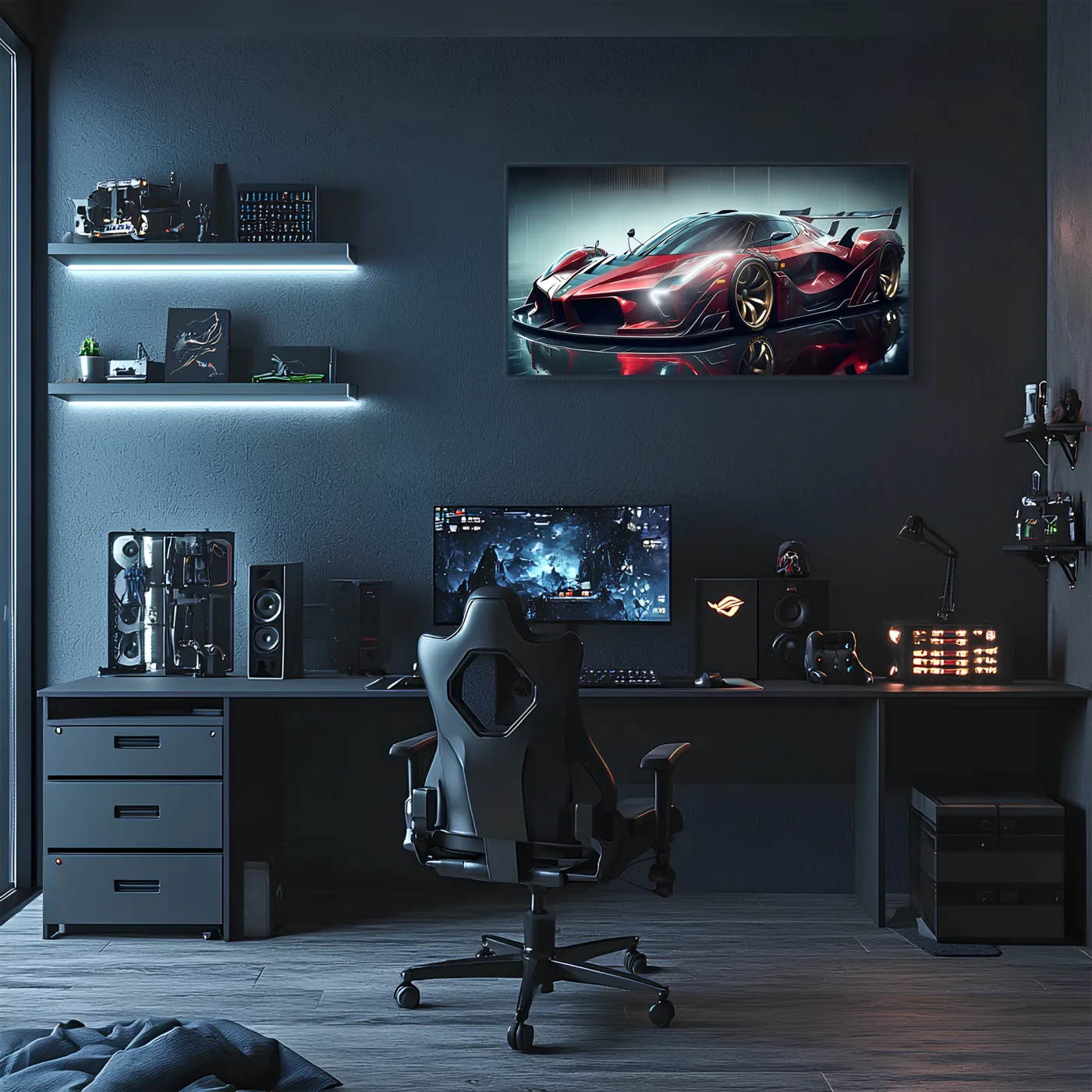 Kırmızı Hypercar Tarzı UV Baskı Neon Duvar Dekoru | Pleksi Işıklı Spor Araba Tablo | Gamer Room Duvar Sanatı — görsel 2