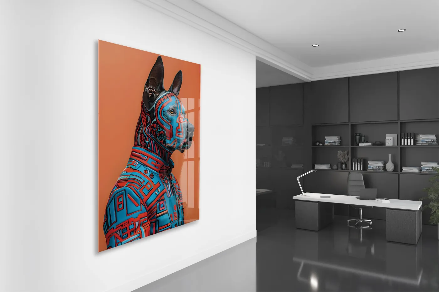Modern Geometrik Köpek Portresi Cam Tablo – Renkli Pop Art Temalı UV Baskılı Temperli Cam Duvar Tablosu - Peony011 — görsel 4