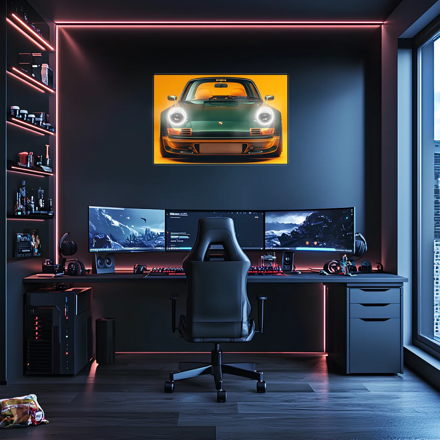 Porsche 911 Retro Model UV Baskı Neon Duvar Dekoru | Pleksi Işıklı Spor Araba Tablo | Modern Ev ve Ofis Dekoru — görsel 4