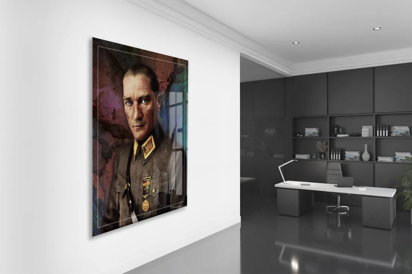 Madalyalı Askerî Üniformalı Atatürk Cam Tablo – Zafer ve Liderliği Yansıtan 4 mm Temperli Cam Duvar Dekoru -PeonyAta1010 — görsel 5