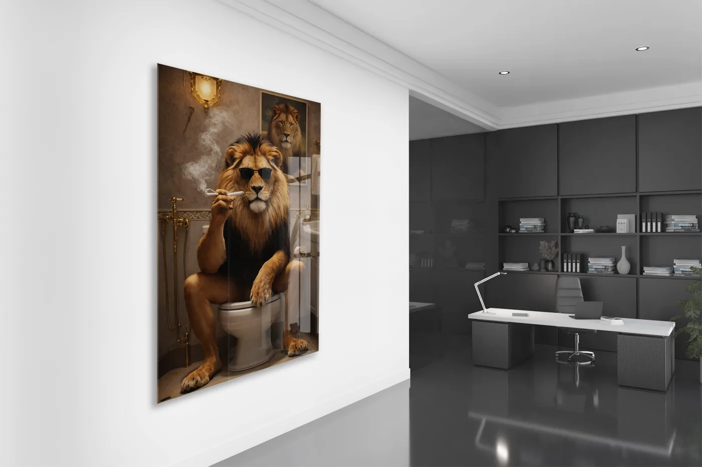 Cool Aslan Cam Tablo – Maskülen ve Eğlenceli Modern Duvar Sanatı- Peony086 — görsel 5