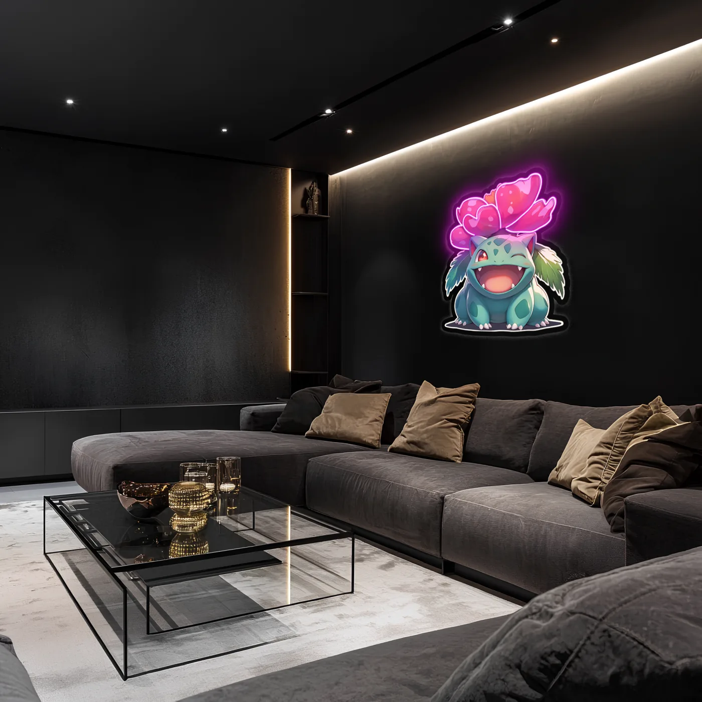 Venusaur Neon Duvar Dekoru | Renkli Çiçekli Pokémon Temalı Işıklı LED Tablo | Pleksi UV Baskı Neon Sanatı — görsel 3
