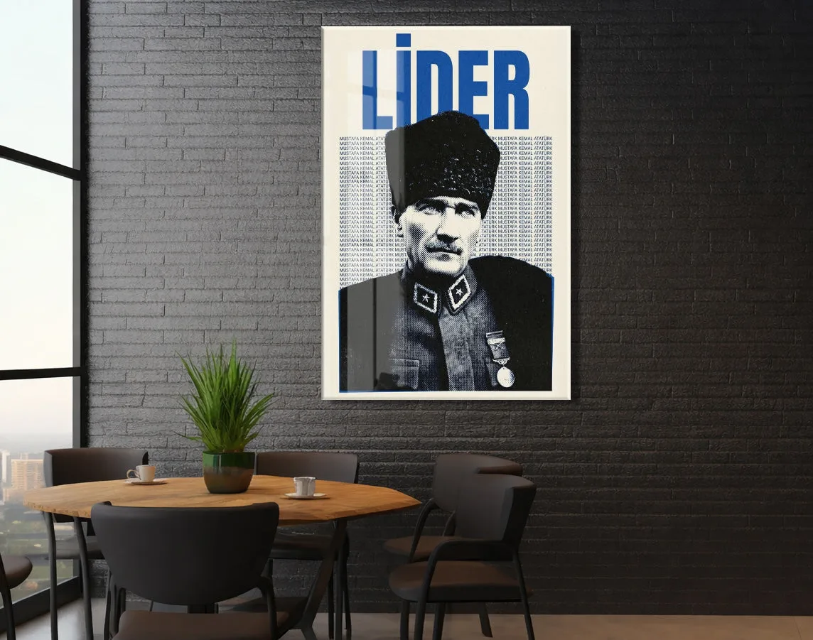 Mustafa Kemal Atatürk Lider Cam Tablo – Vintage Tasarım Atatürk Duvar Dekoru -PeonyAta071 — görsel 6