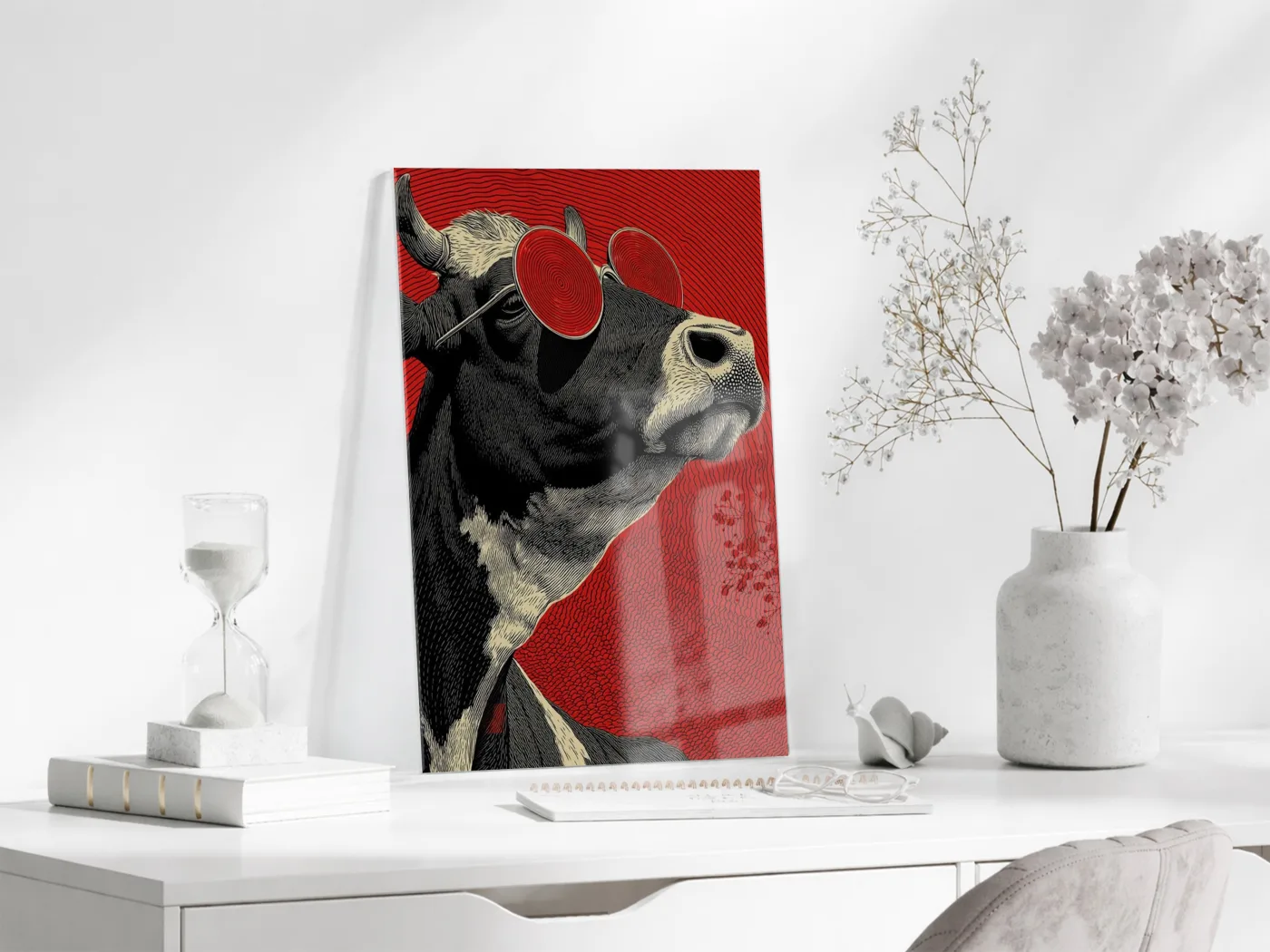 Pop Art Tarzı Boğa Cam Tablo – Kırmızı Arka Planlı Karizmatik Duvar Dekoru - Peony077 — görsel 4