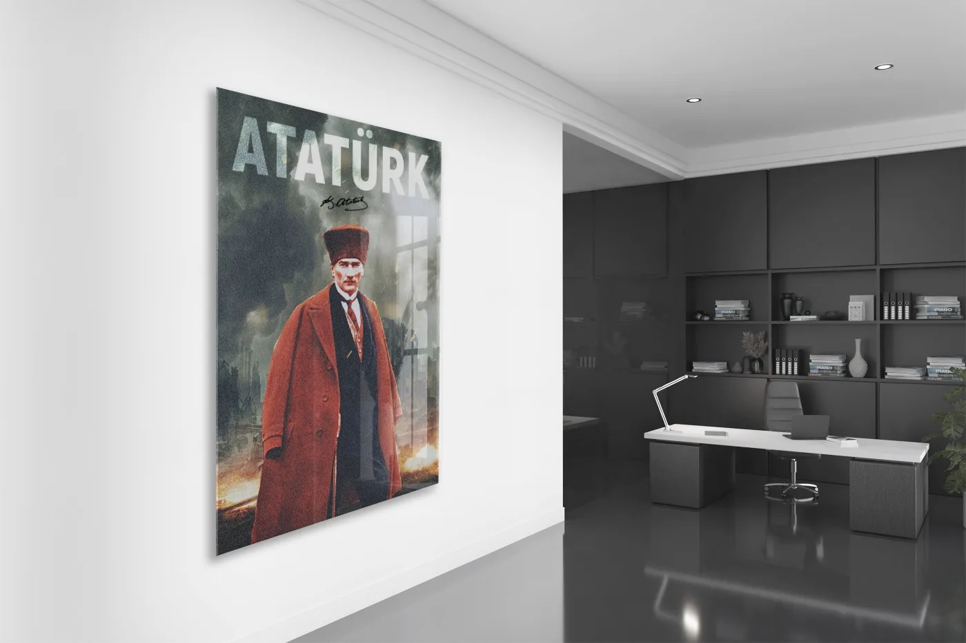 Mustafa Kemal Atatürk – Modern Poster Tarzı Cam Duvar Dekoru-PeonyAta078 — görsel 5